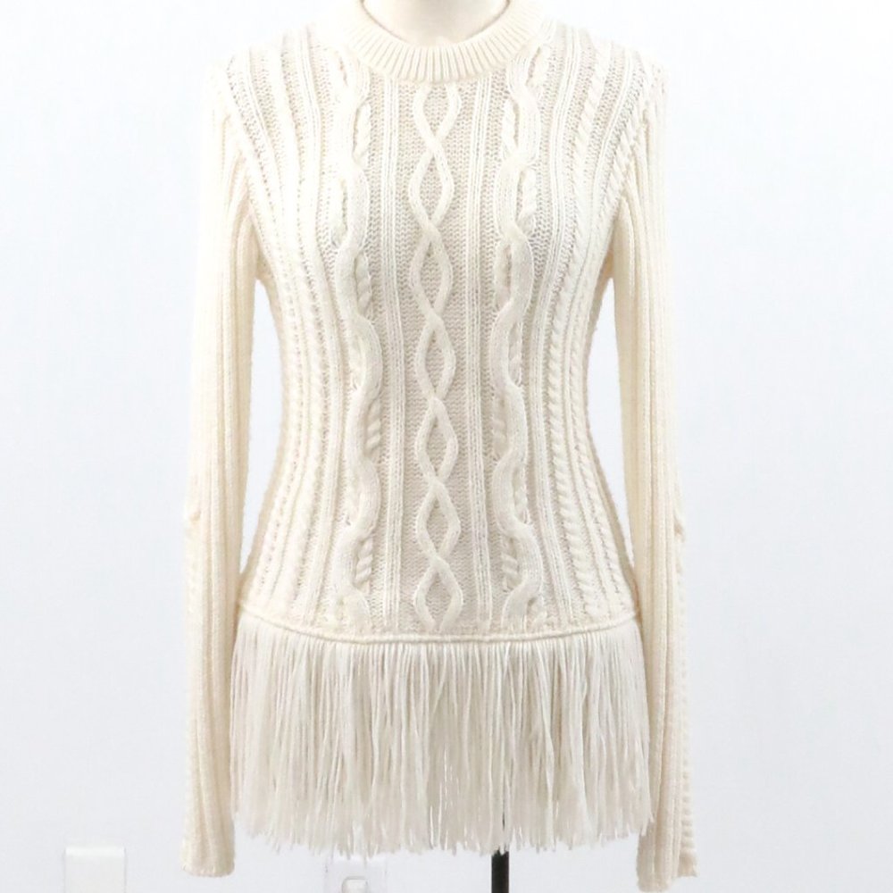 Tory Burch S Wool Fringe Cable Knit Sweater Cream
